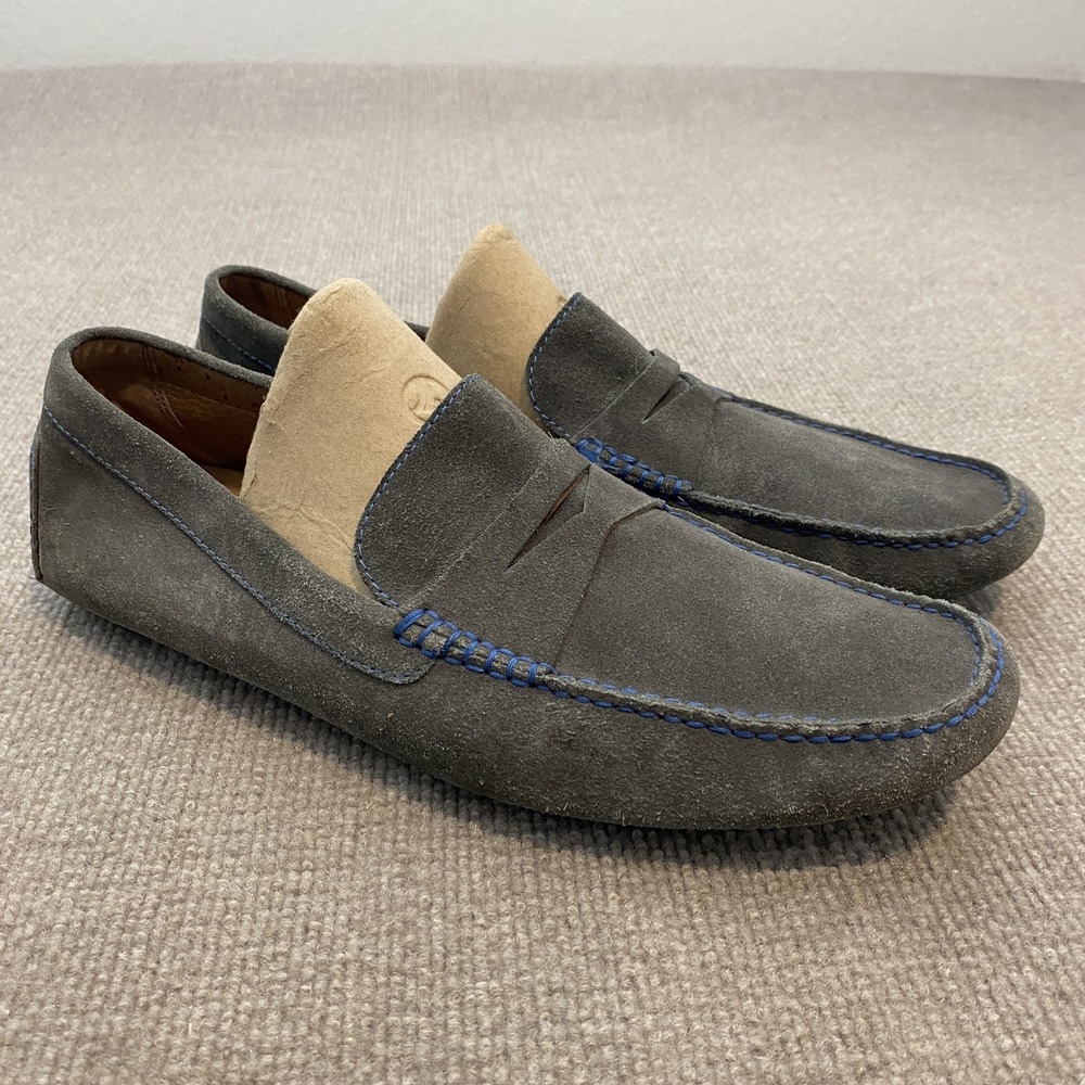Donald J Pliner Shoes Mens Size 11.5 Gray Suede Penny Loafers Blue Drivers
